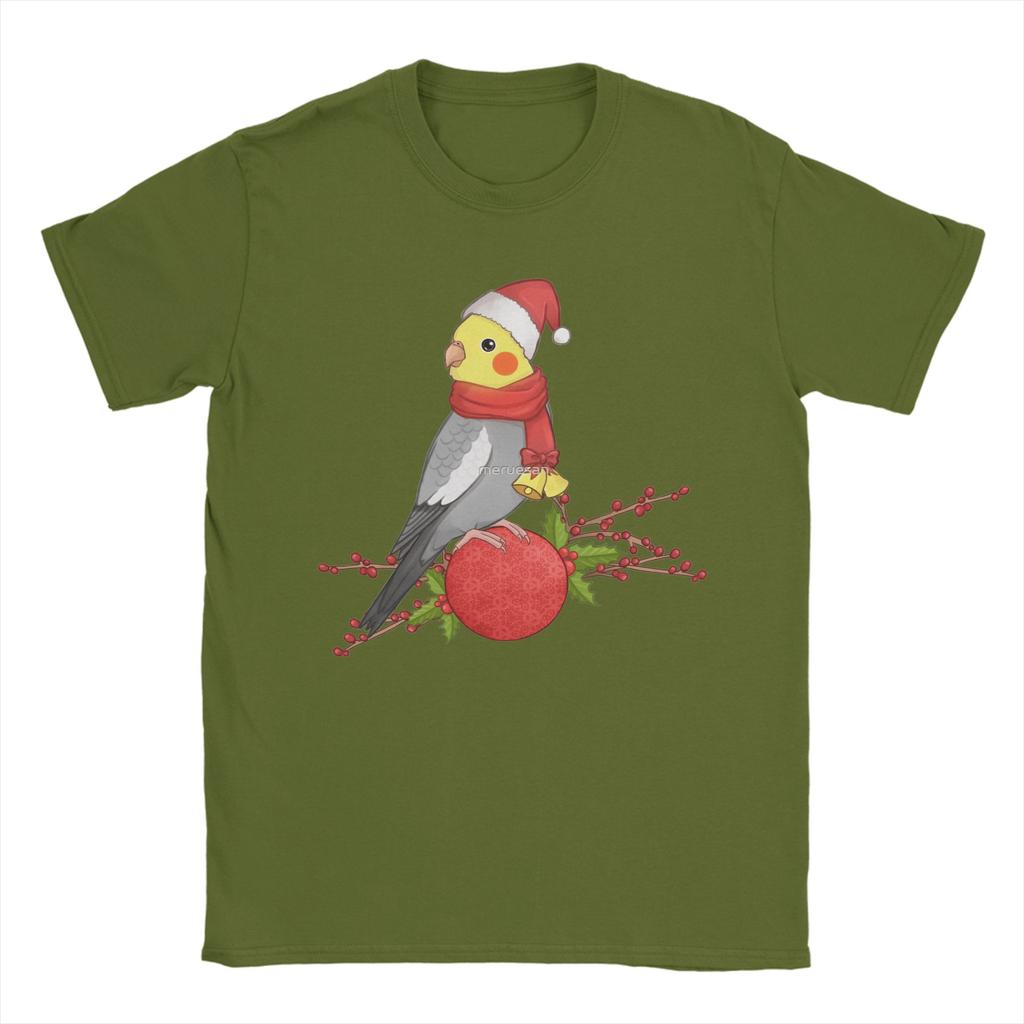 Christmas Cockatiel T-Shirt for Men  Humor Cotton Tees Crewneck Short Sleeve T Shirt Birthday Present Clothing