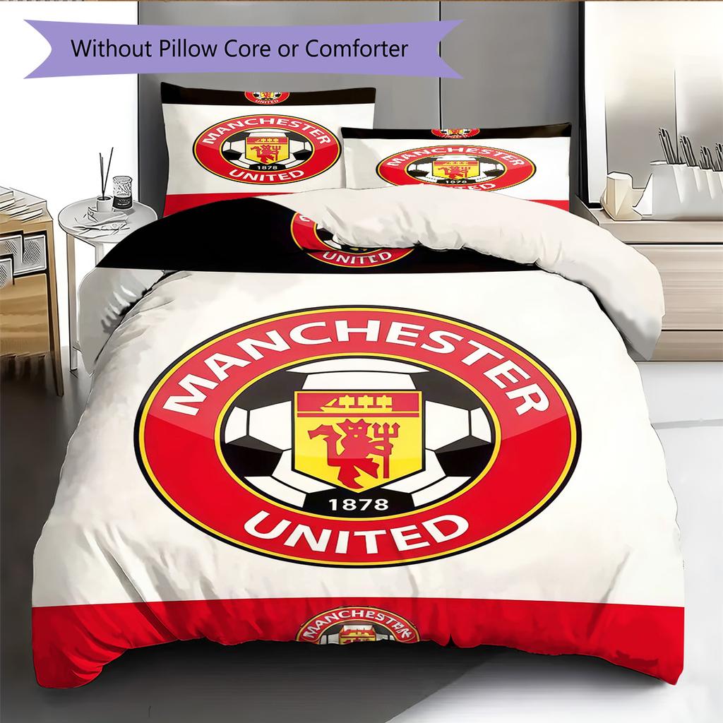 Set cu cuvertură și fețe de pernă Man Utd Decor Acasă Cadou de Ziua de Naștere (1 * husă de pilotă + 2 * fețe de pernă, fără miez)