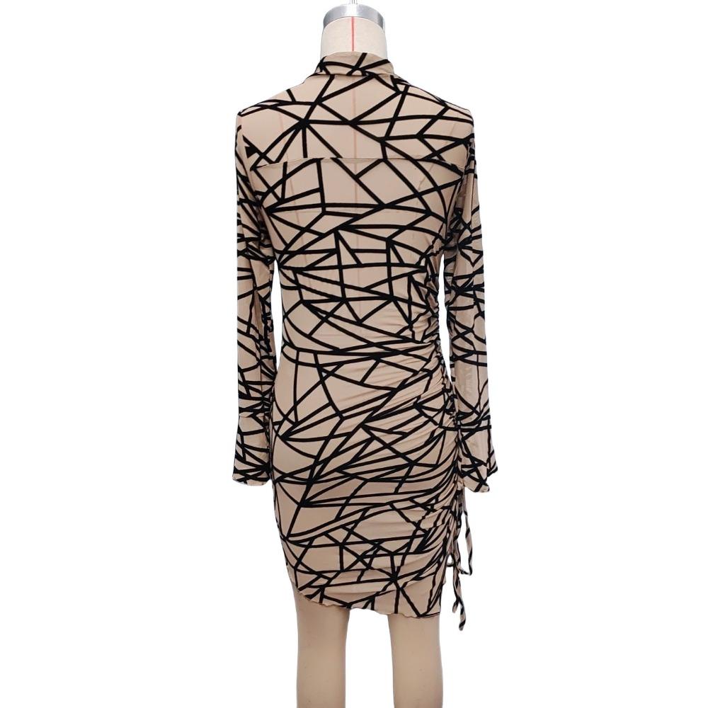 Spring and Summer Women's Slim Side Drawstring Small Standing Collar Long Sleeve Irregular Short Dresses