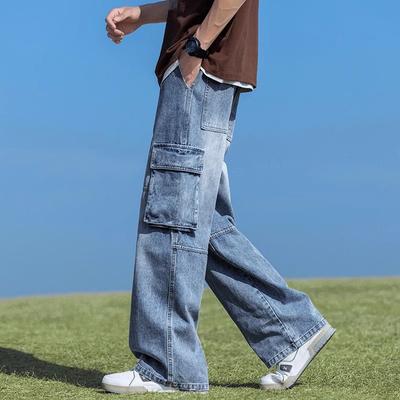 Vintage gewaschene Wide-Leg-Hose Herren Frühling Teenager Amerikanischer High Street Oversize Große Tasche Workwear Jeans