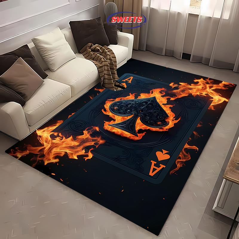 Cool Flame Spade Ace Printed Carpet Large Sizes Rug for Bedroom Living Room Gaming Room Office Non-Slip Mat Next Day Shipping