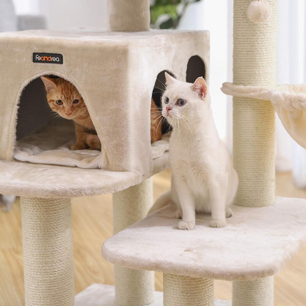 FEANDREA Cat Tree, Cat Tower with XXL Plush Perch, Cat Condo with Adjustable Units, Cat Toys, Extra Thick Posts Completely Wrapped In Sisal, Stable
