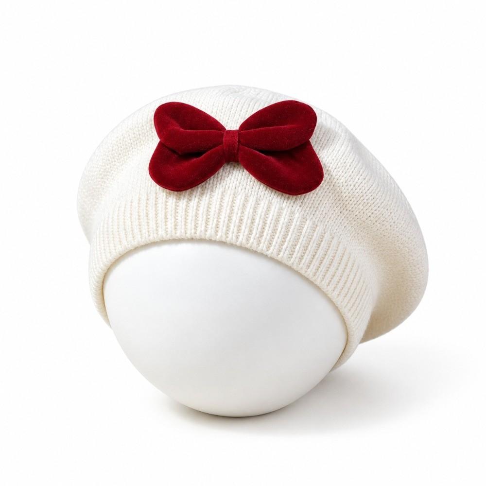 Comfortable Children Bow Beret Solid Color Kid Beret Cap Sweet Girls Bow Hat For 6M-3Y
