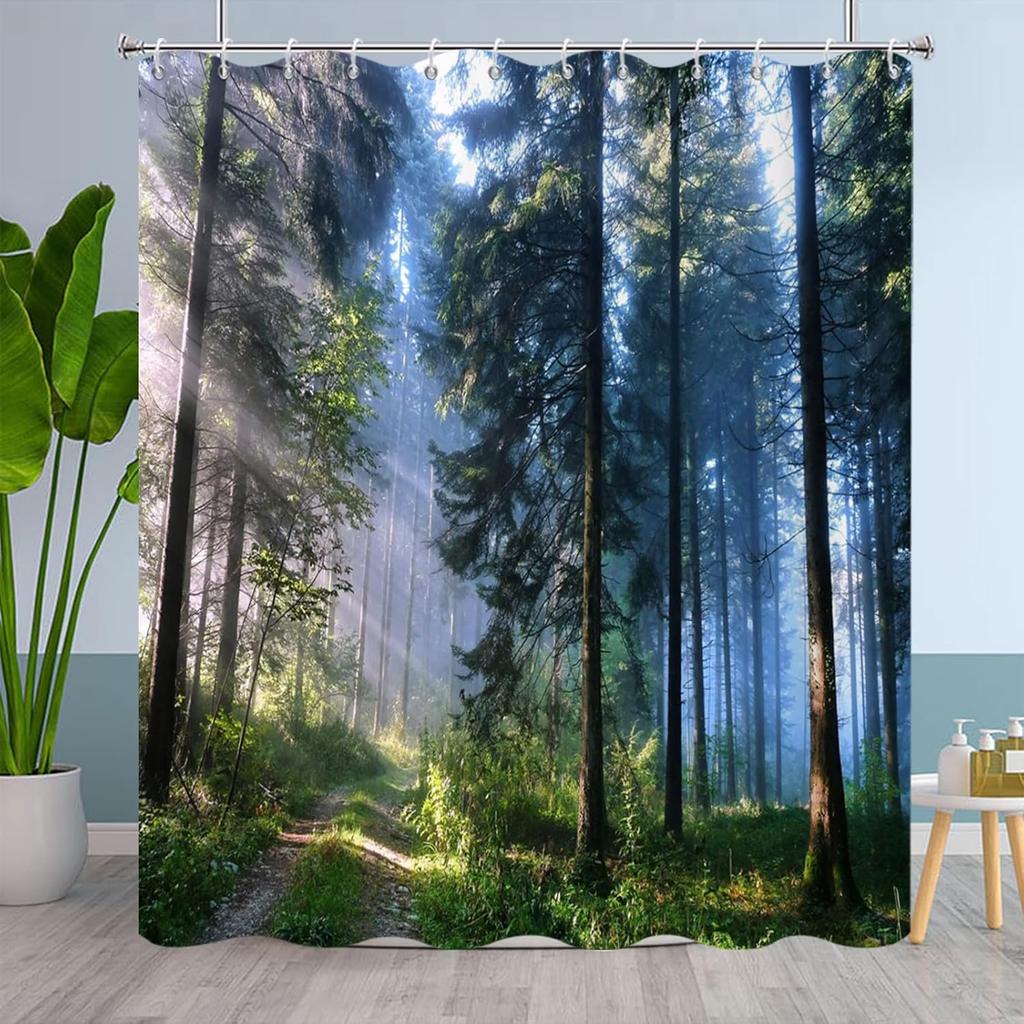 Tropical Shower Curtain Green Palm Leaves Hibiscus Red Flowers Pineapple Shower Curtains for Bathroom Watercolor Art Botanical