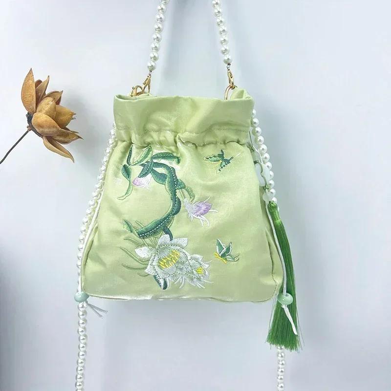 Pearls Embroidery Chinese Style Messenger Bag Antique Bag Female Messenger Hanfu Bag Handbag Chinese Style Bag Mobile Phone Bag