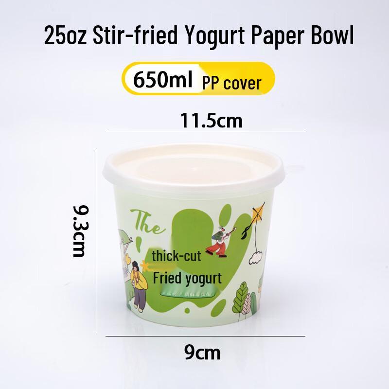 Handon Disposable 25oz Fried Yogurt Paper Bowls with Lids