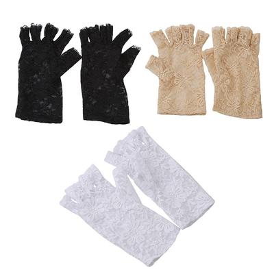 Goth Party Sexy Dressy Women Lady Lace Gloves Mittens Fingerless Black White Beige