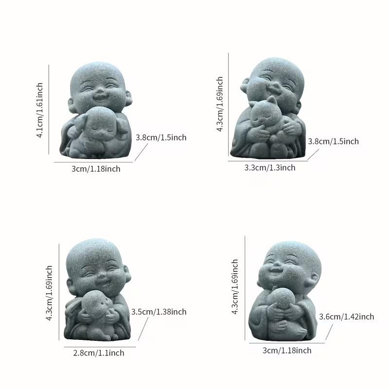 Zen Garden Animal Monk Resin Statue Stone Decor for Outdoor Meditation Home Spiritual Ambiance