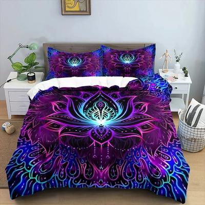 Mandala Påslakanset King Queen Twin Full Storlek Måne Sol Öga Boho Chic Blommigt Polyester Quiltöverdrag för Barn Pojkar Sängklädesset