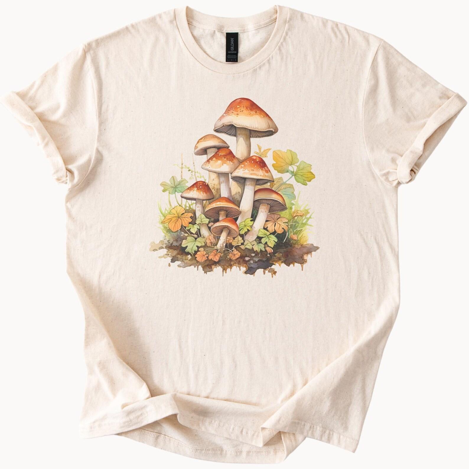 Mushroom Forest Graphic T Shirt Nature Botanical Fungi Illustration Tee Woodland Aesthetic Fall Leaves Art Shirt Nature Lover Gift 100