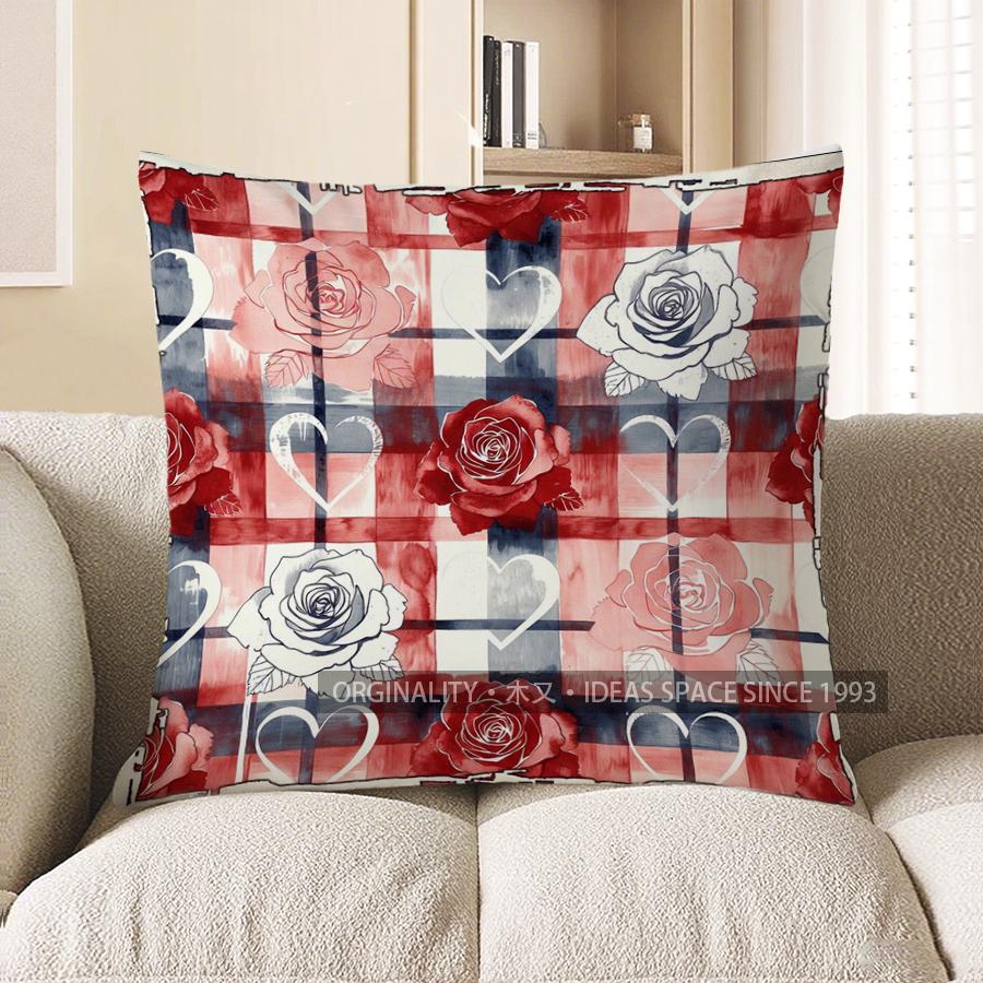 2D Heart & Rose Patterned Digital Print Pillow Covers Pattern Cushion Cover Suitable For Sofa Bedroom Car Pillow Cover