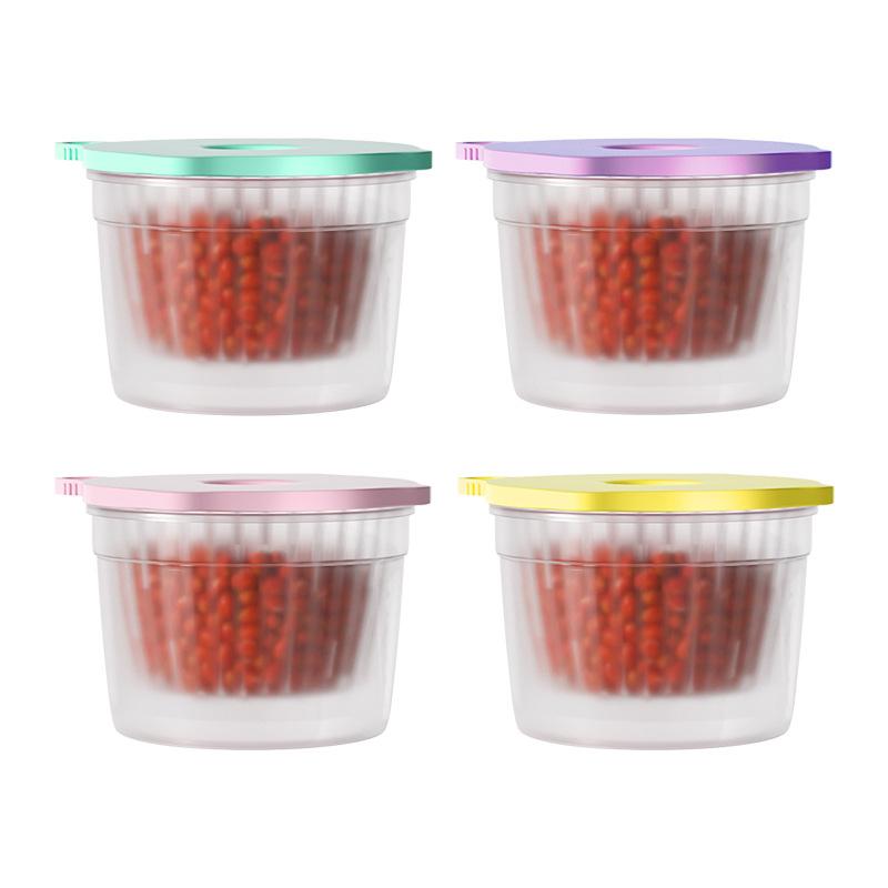 4Pcs Green Onion Fresh-Keeping Box With Lid Double-Layer Drainage Round Plastic Refrigerator Sealing Box Household
