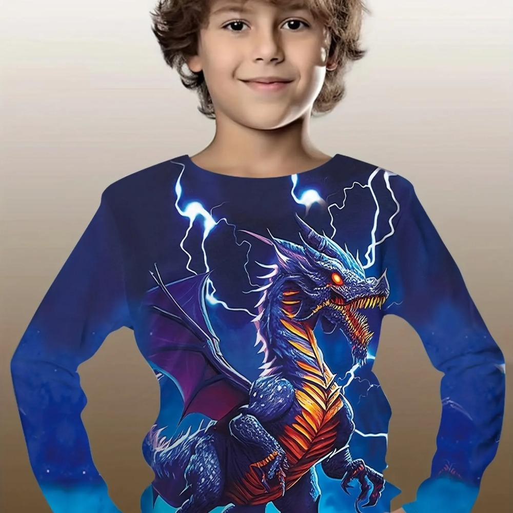 

Children s Cool Dinosaur Series 3D Digital Printed Boys Hip Hop Personality Round Neck Long Sleeved T-shirt 100