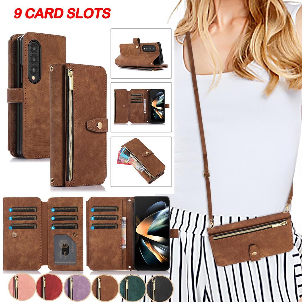Crossbody Wallet Phone Case for Samsung Z Fold 5 4 Z Flip 3 S23 S22 Ultra S20 A14 A24 A34 A54 A13 A33 A53 Card Holder Stand Lanyard Flip Leather Cover