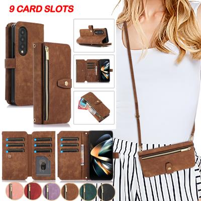 Crossbody Cüzdan Telefon Kılıfı için Samsung Z Fold 5 4 Z Flip 3 S23 S22 Ultra S20 A14 A24 A34 A54 A13 A33 A53 Kart Tutucu Standı Kordon Çevirme Deri Kapak