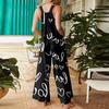 Women's heart,shaped printed casual loose retro overalls cotton and linen one,piece pants