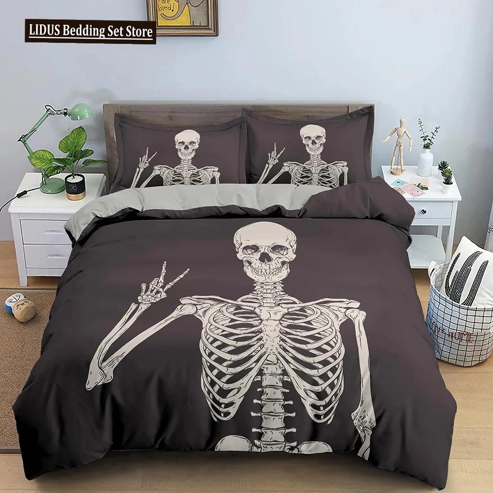3D Skeleton Bedding Set Skull Duvet Cover 23Pcs Quilt Cover With Pillowcase Queen King Size Soft Microfiber Fabric Bedclothes