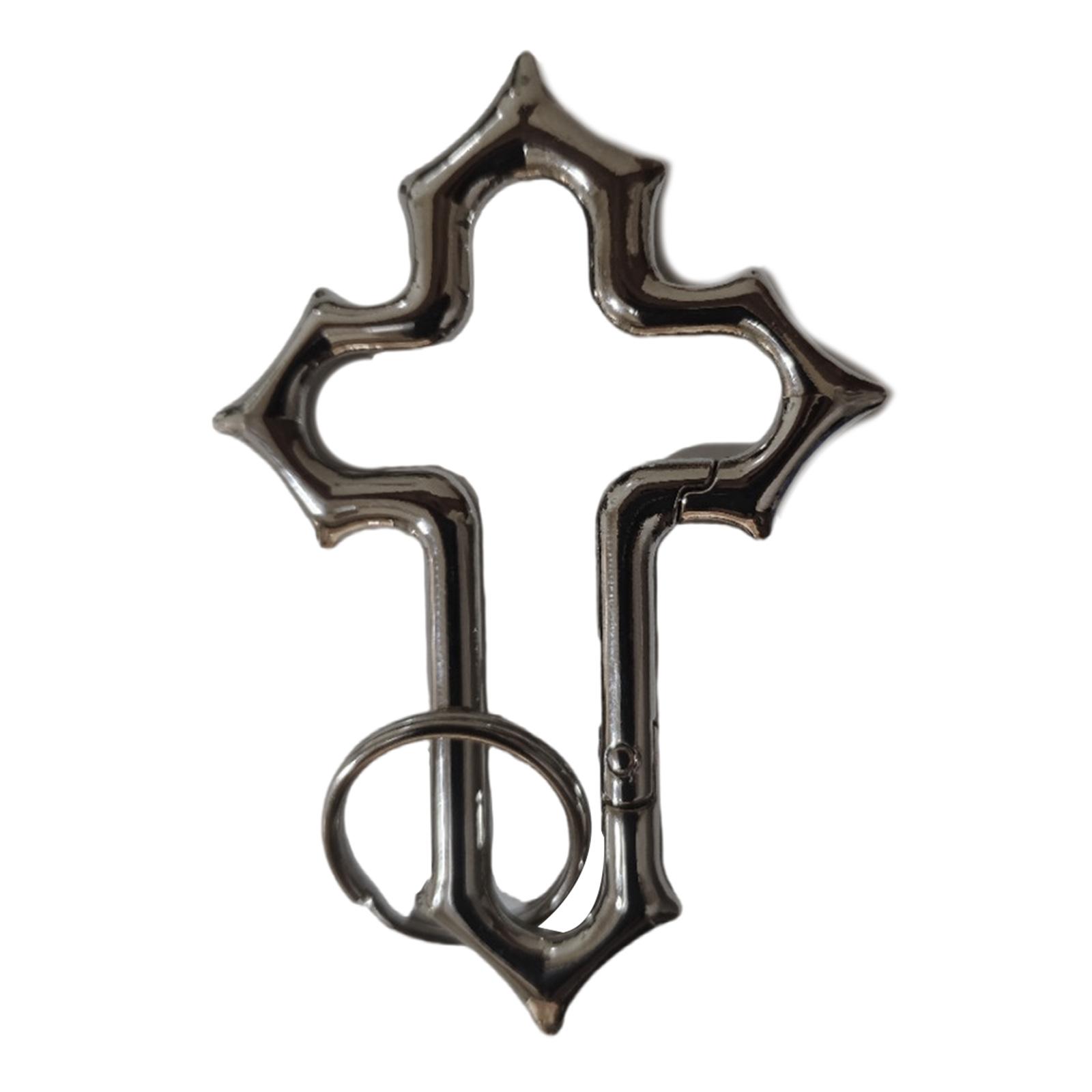 

Elegant Crossed Keychain Hollow Out Design Zinc Alloy Lightweight Quick Release Spring Clasp Crucifix Keyring