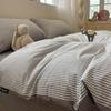 New 100% Cotton Simple Stripe Bedding Set – Includes Duvet Cover, Fitted Sheet, and Four-Piece Set for Dorms