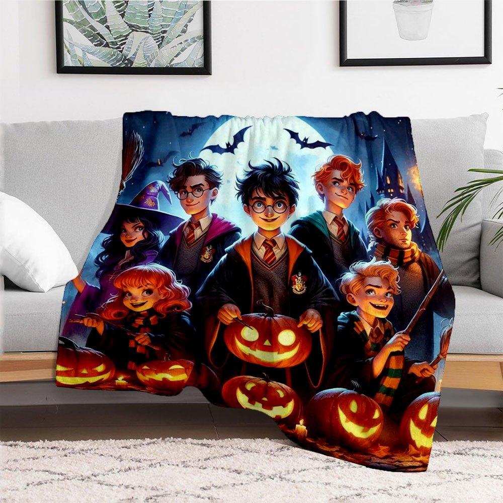 Halloween Wizard Party Decorations: Pumpkin Lanterns & Broomsticks SetBlanket Flannel for Sofa, Bed, Travel, Camping, Office, Couch, Chair