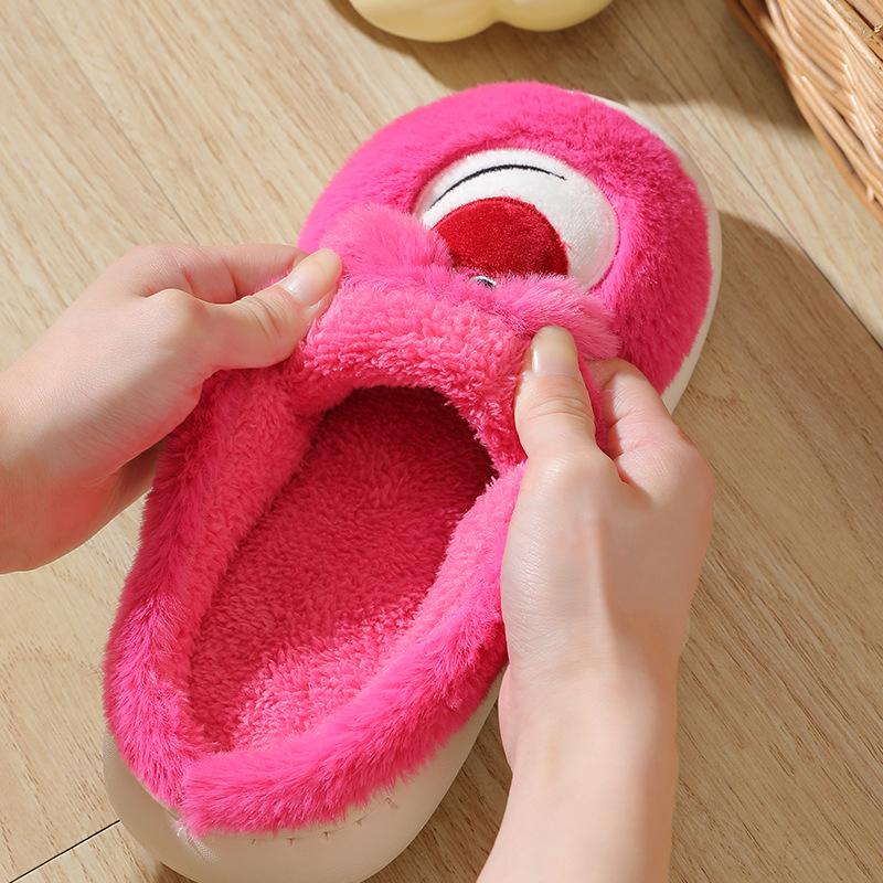 Winter household cotton slippers women's indoor home couple cartoon fluffy slippers men's warm thick bottom