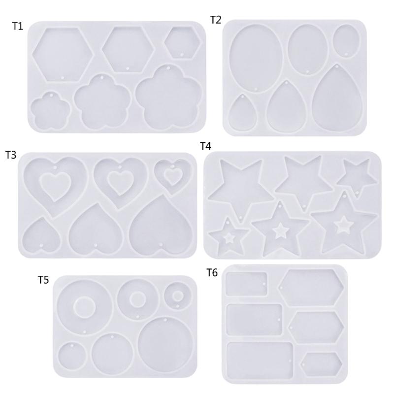 Diy Crystal Epoxy Mold Earrings Jewelry Mold Hanging Pendant Decoration Multiple Styles Round Oval Mirror Silicone Mold