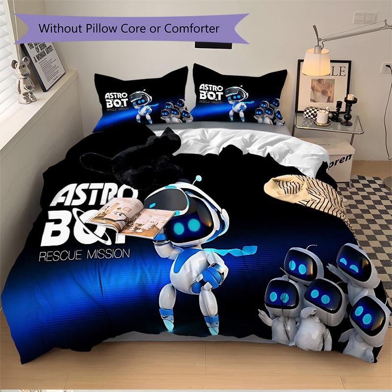 סט מצעים 3 חלקים Astro Bot Rescue Mission כיסוי שמיכה עם 2 ציפיות למיטה מתנת יום הולדת לבית