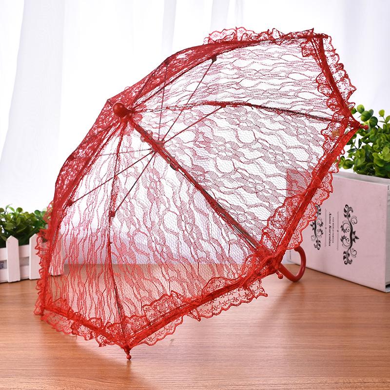 European White Lace Wedding Flower Girl Umbrella - Small Size with Stainless Steel Long Handle.