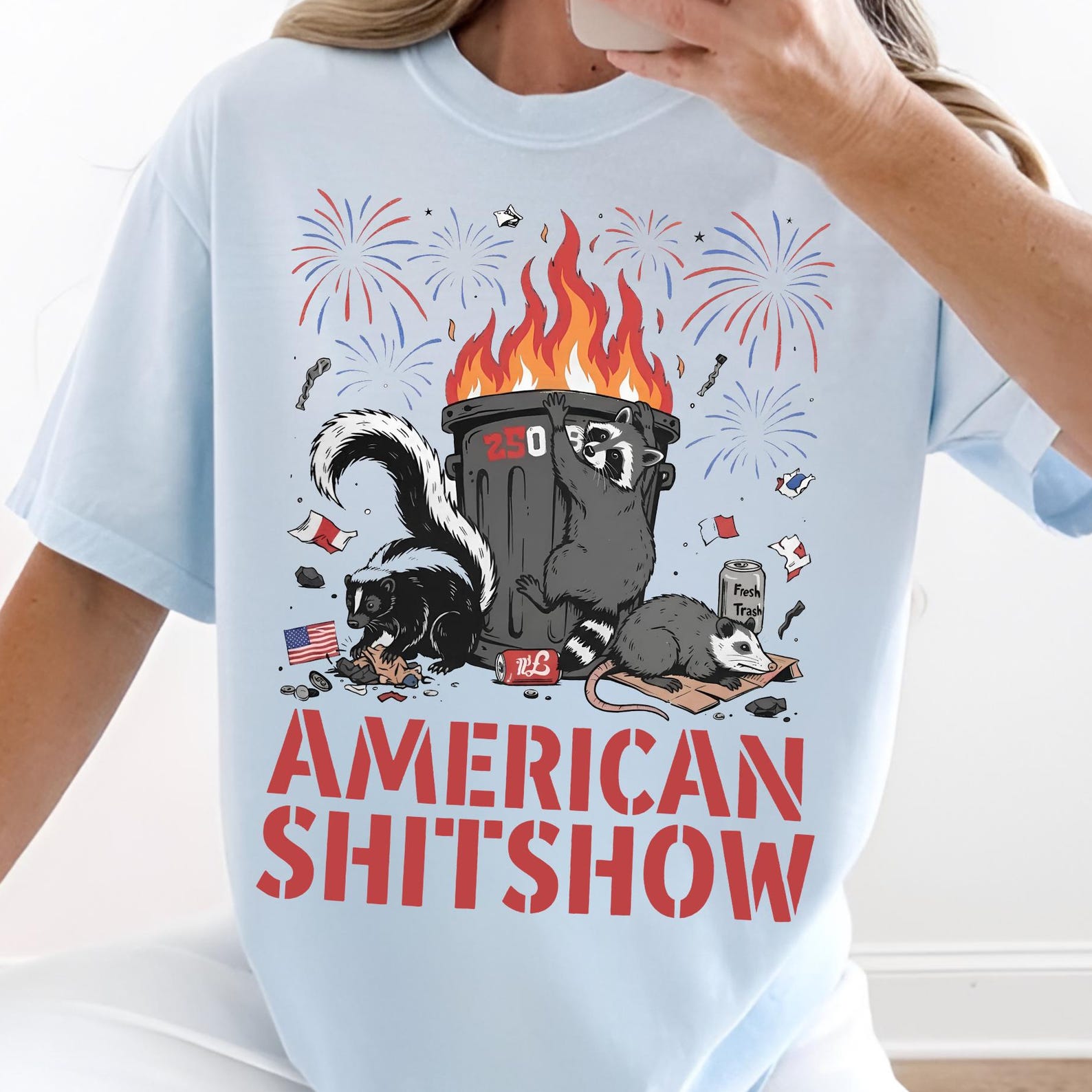 Trash Animals Dumpster Fire Shirt, American Shitshow, Raccoon 250 America 1776 - 2026 Shirt, Feral And Free 250th Independence, 4th Of July M