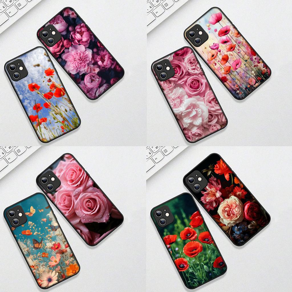 Weiche Hülle für Apple iPhone 17 Pro XS Max Air 6 7 8 Plus 5 + SE 2022 SE2 16E Hülle Handyhülle Mohnblume Blüte Mode