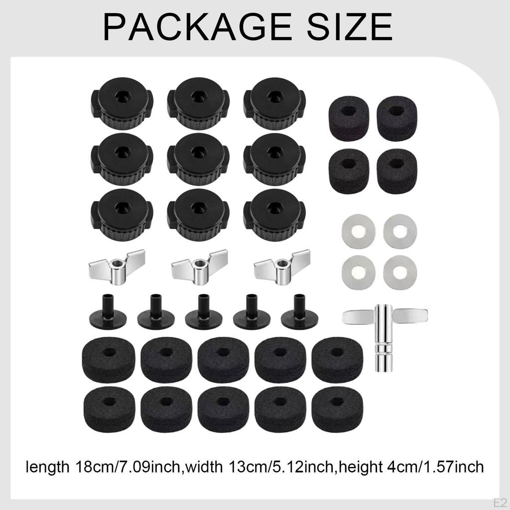 36Pcs Cymbal Replacement Accessories Drum Set Parts Key Maintenance Hardware Felts Washer