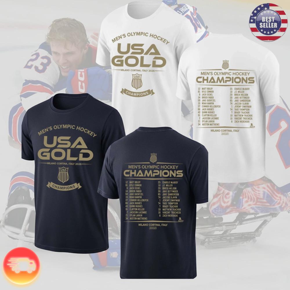 USA Hockey Gold Medal Champions 2026 TShirt Olympic Hockey Fan Tee S