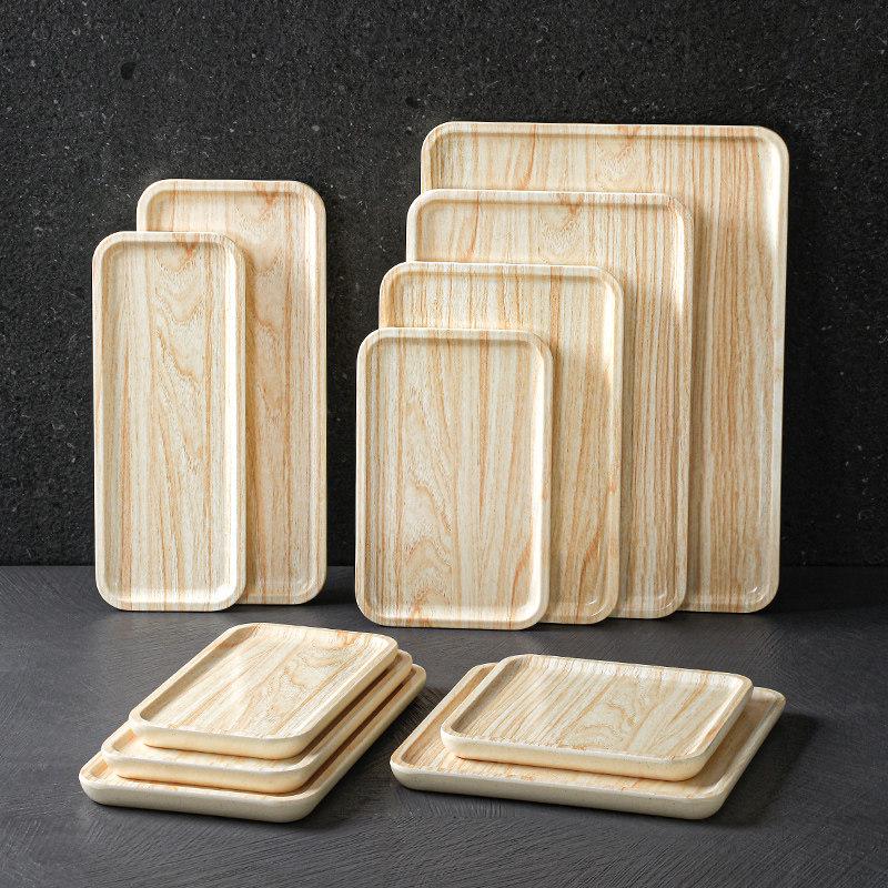 Xiangyuanmei Melamine Barbecue Hot Pot Side Plate - Imitation Porcelain Grill Pan with Wood Grain Design