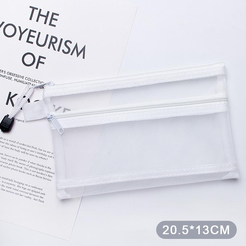 A4 A5 A6 Portable Double-Layer Mesh Zipper File Bag Transparent Student Test Paper Data Storage Bag Office Files Stationery