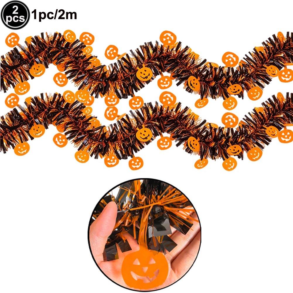 Halloween Foil Fringe Curtain Tinsel Garland Pumpkin Ghost Bat Boo Print Photo Backdrop Halloween Party Door Wall Hanging Decors 5