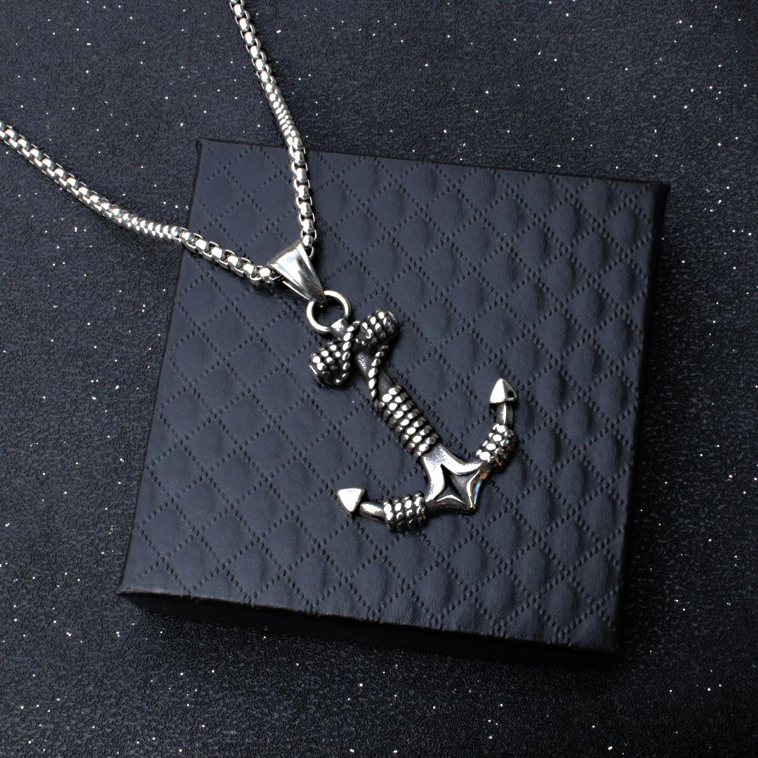 New European and American Navy Style Men s Retro Anchor Pendant Necklace for Boyfriend 60CM