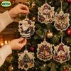 6pcs DIY Pearl Diamond Painting 2D Combination Set Animal Pattern Wooden Christmas Tree Pendant Holiday Party Artware Decoration