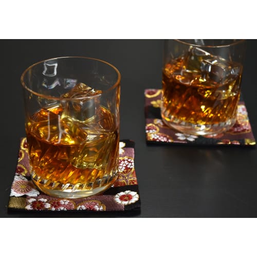 Set of 2 Japanese-style Brocade Kimono Coasters (Beni Sakura)