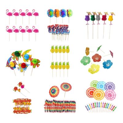 Pacote com 50 Guarda-chuvas para Drinks de Frutas Havaianas Tropicais com Design de Favo de Mel 3D para Decorações de Festas e Estilização de Bebidas de Verão