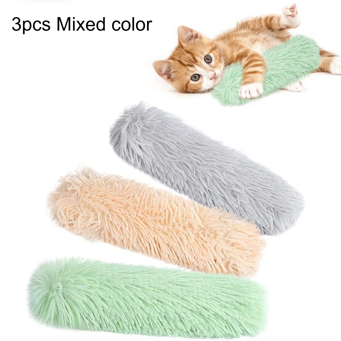 

3pcs Soft & Durable Cat Grass Toys for Indoor Cats - Interactive Kick with Striped Design,Plush Fur Teeth Cleaning Cat pillow