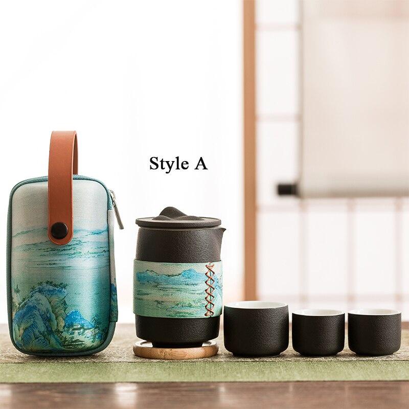 Qianlijiangshan Portable Kung Fu Tea Set Ceramic Quick Tea Cup One Pot Three Cups