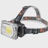 Rechargeable LED Headlamp with 18650 Battery, COB Floodlight, and Red/Green Warning Flash.