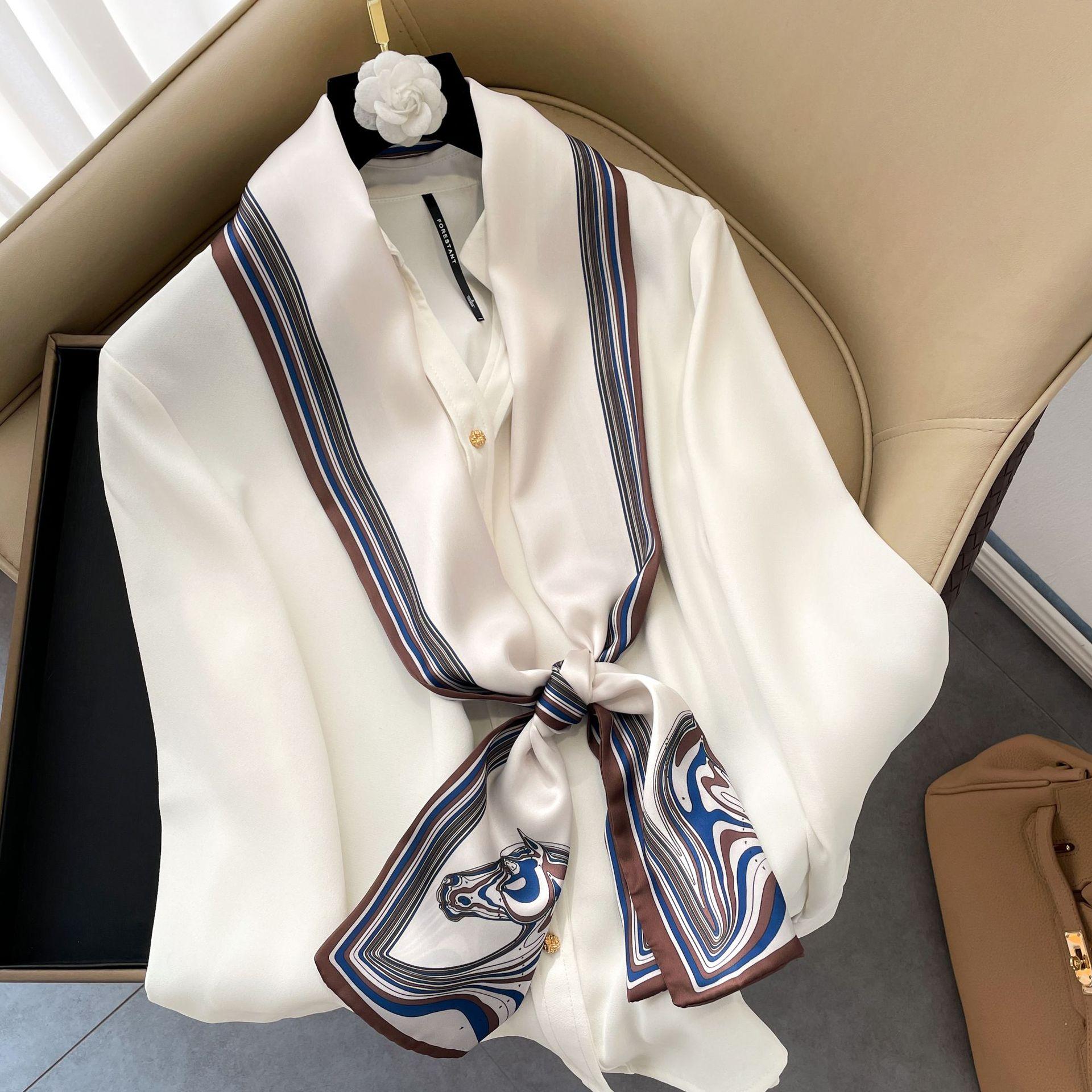 

Высококачественные роскошные шелковые шарфы, повязка на голову, шарфы, шейный шарф для женщин, шелковый шарф с цепочкой, женская декоративная шаль 150-17cm