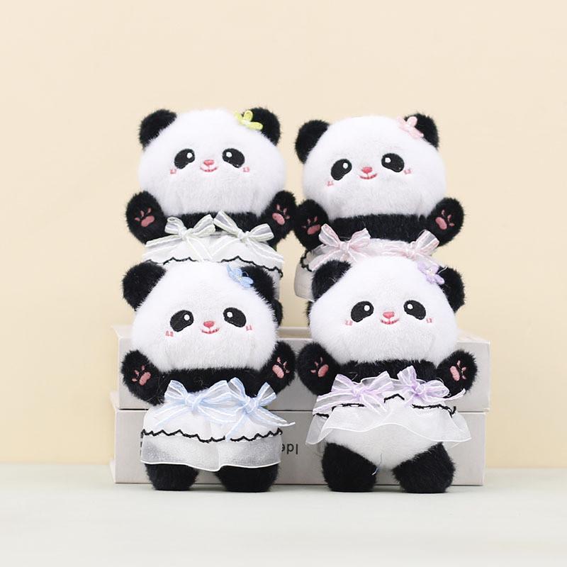 Panda Plush Keychain Pendant With Wearing A Gauze Skirt With A Bow Design