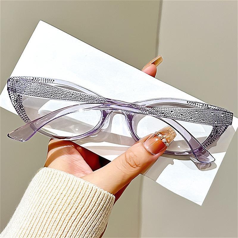 Fashionable Diamond-Studded Anti-Blue Light Presbyopia Glasses Retro Cat-Eye Senior Eyewear Oval Small-Frame HD Reading Glasses