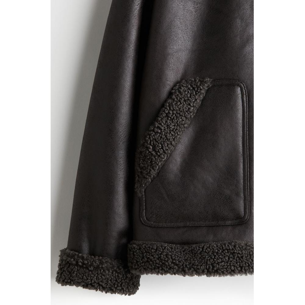 H M Regular Fit Teddy triM Jacket Dark Brown