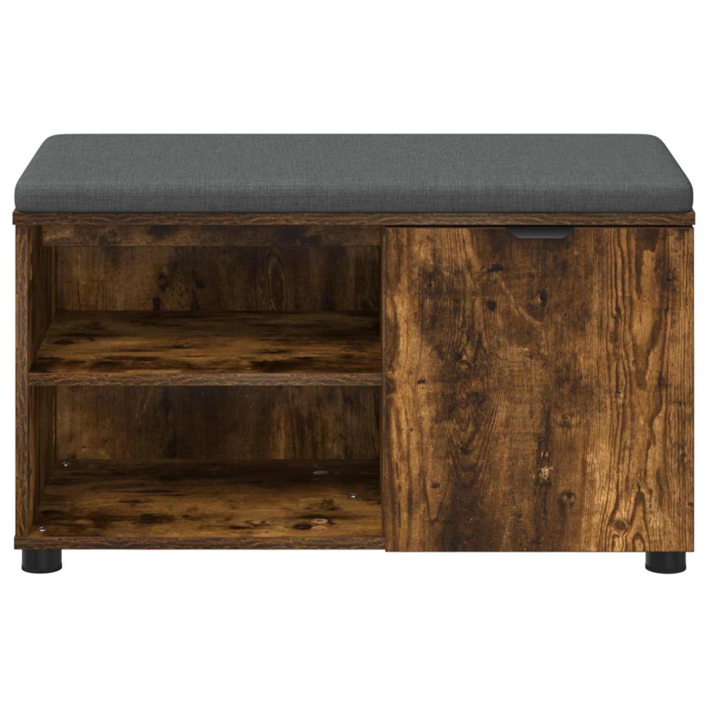 Hall Bench with Cushion and Shelf Smoked Oak 80 x 38 x 46 cm