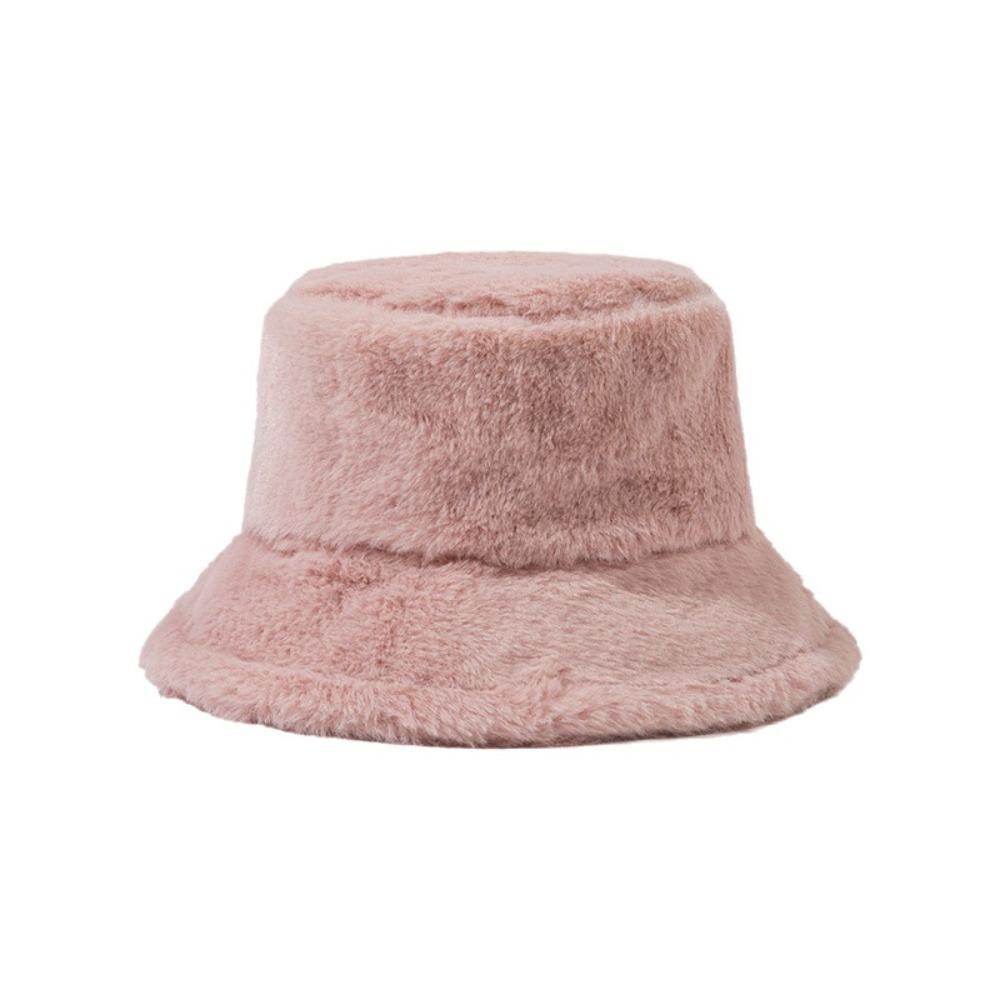 Solid Colors Faux Fur Cap Thickened Warm Fisherman's Hat Fashion Basin Bucket Hats for Women Girl