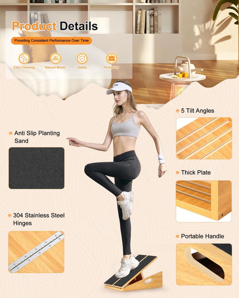 RayLove Stretch Achilles Tendon Stretching 5 Adjustable Positions 204 Kg Weight Portable Side Natural X X 15 Plantar Fasciitis Training Board, Device,