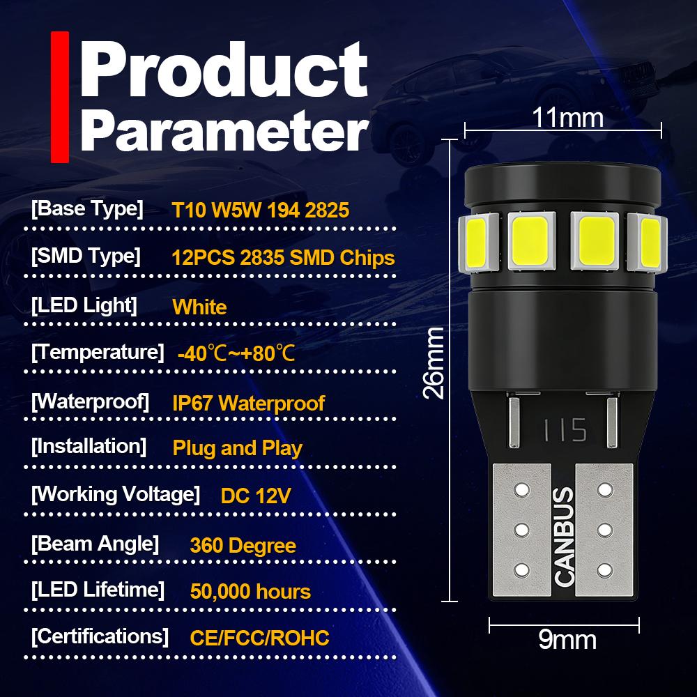 LED T10 6000K W5W 194 LED Driving SL Advance 6000K White Car Reading Bulbs Door Lamps Interior Light DC12V